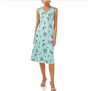 1.State Sweet Nothing V-Neck Floral Sleeveless Midi Dress Ocean Teal